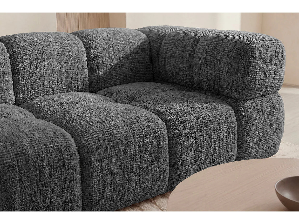 GUSTAVE - Canapé droit tissu chenille 2 places Gris foncé