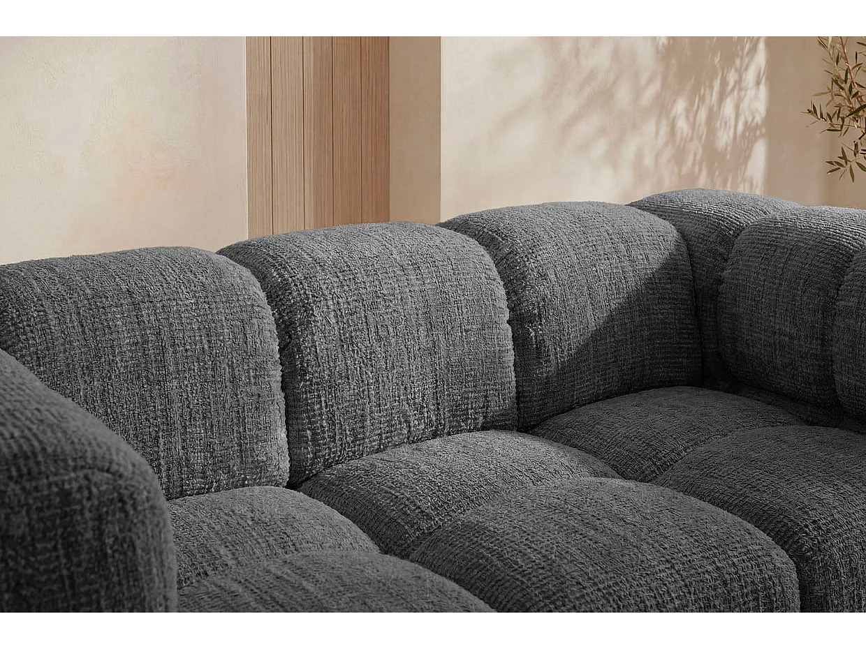 GUSTAVE - Canapé droit tissu chenille 2 places Gris foncé