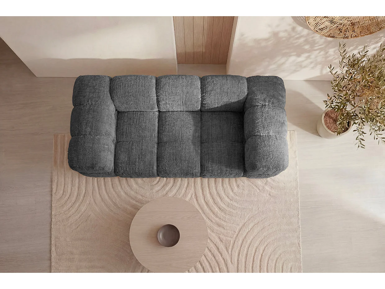 GUSTAVE - Canapé droit tissu chenille 2 places Gris foncé