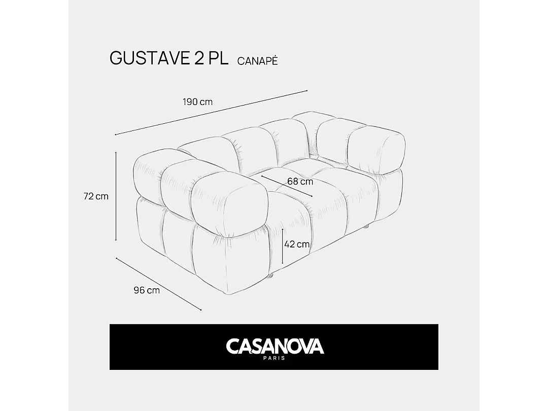 GUSTAVE - Canapé droit tissu chenille 2 places Gris foncé