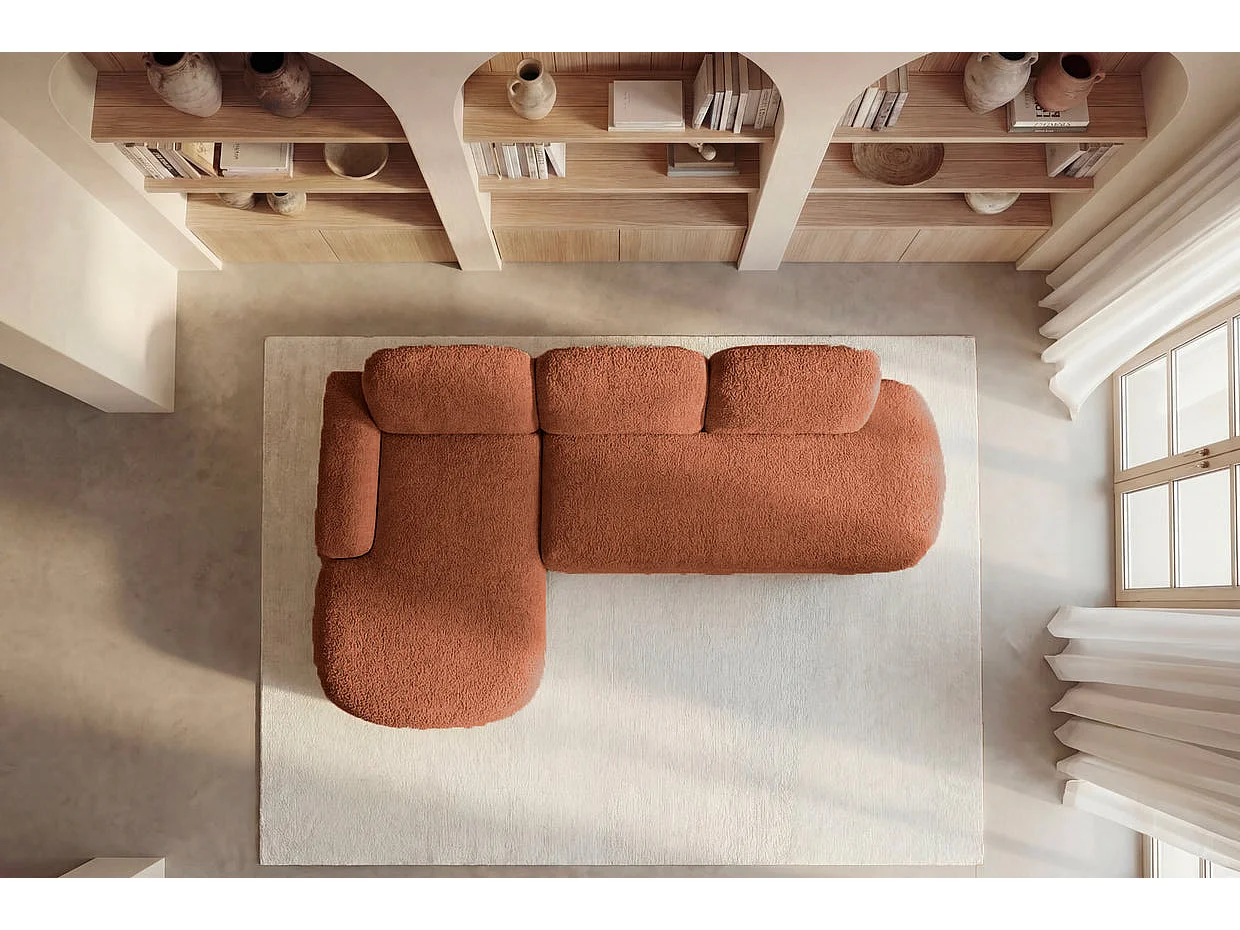 COLIN - 3-zits hoekbank van structuurstof - Terracotta