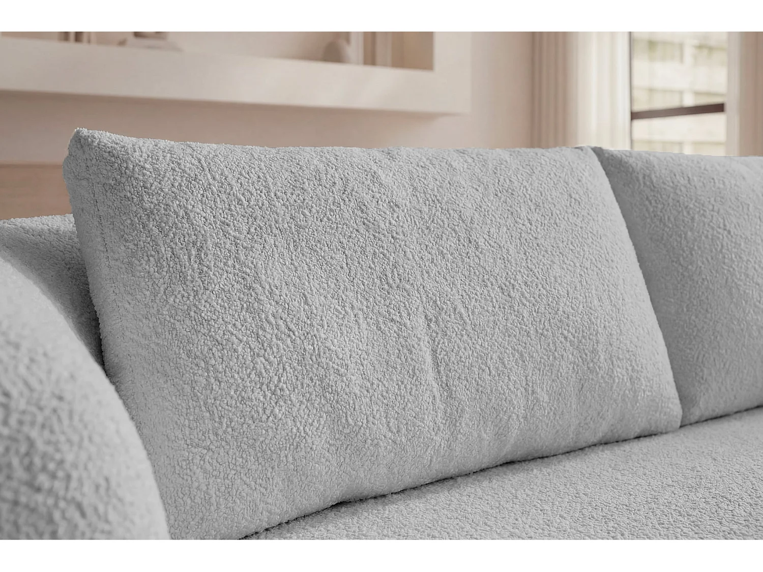 ELLY - Canapé droit tissu chenille 3 places Gris clair