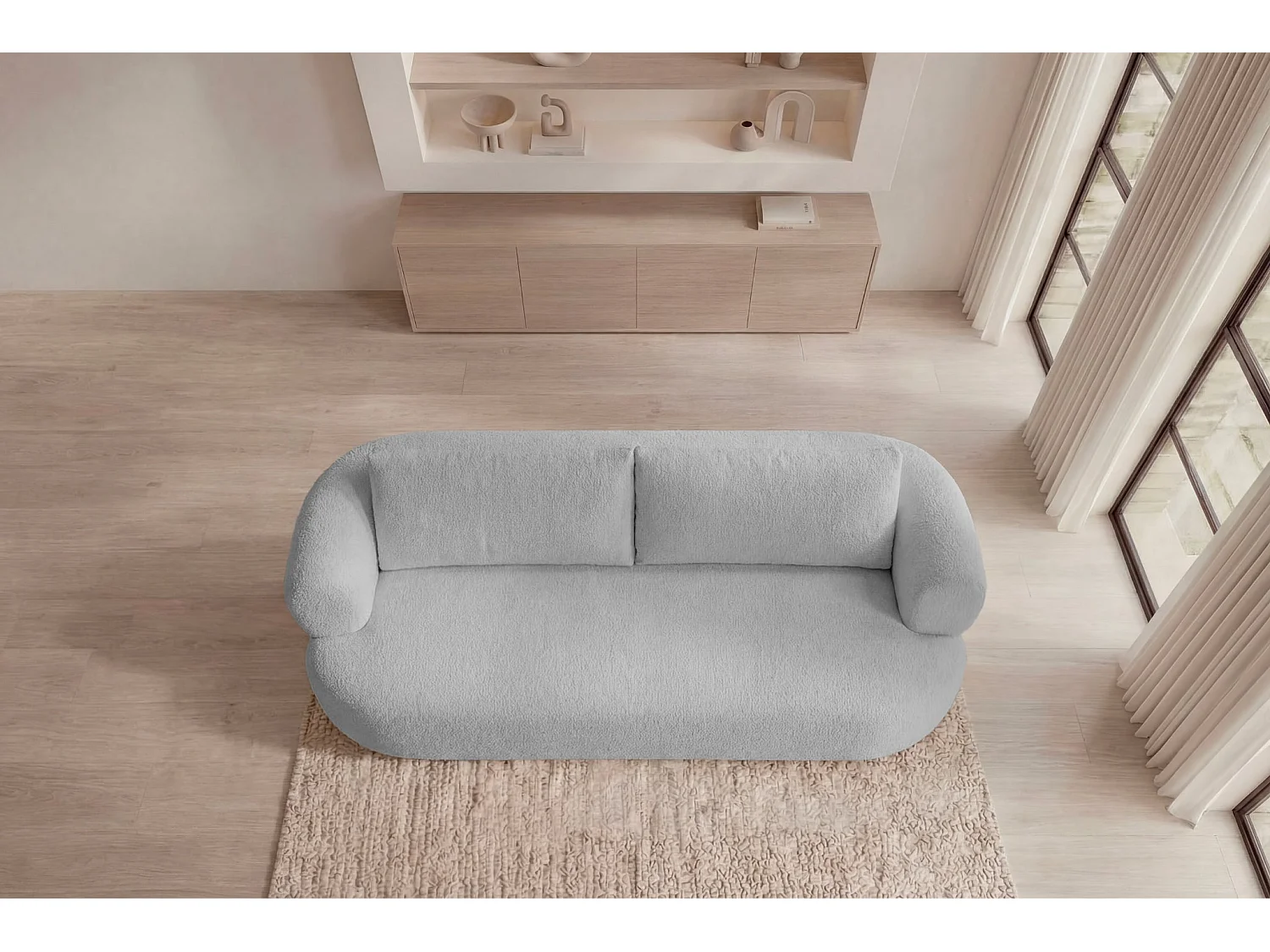 ELLY - Canapé droit tissu chenille 3 places Gris clair