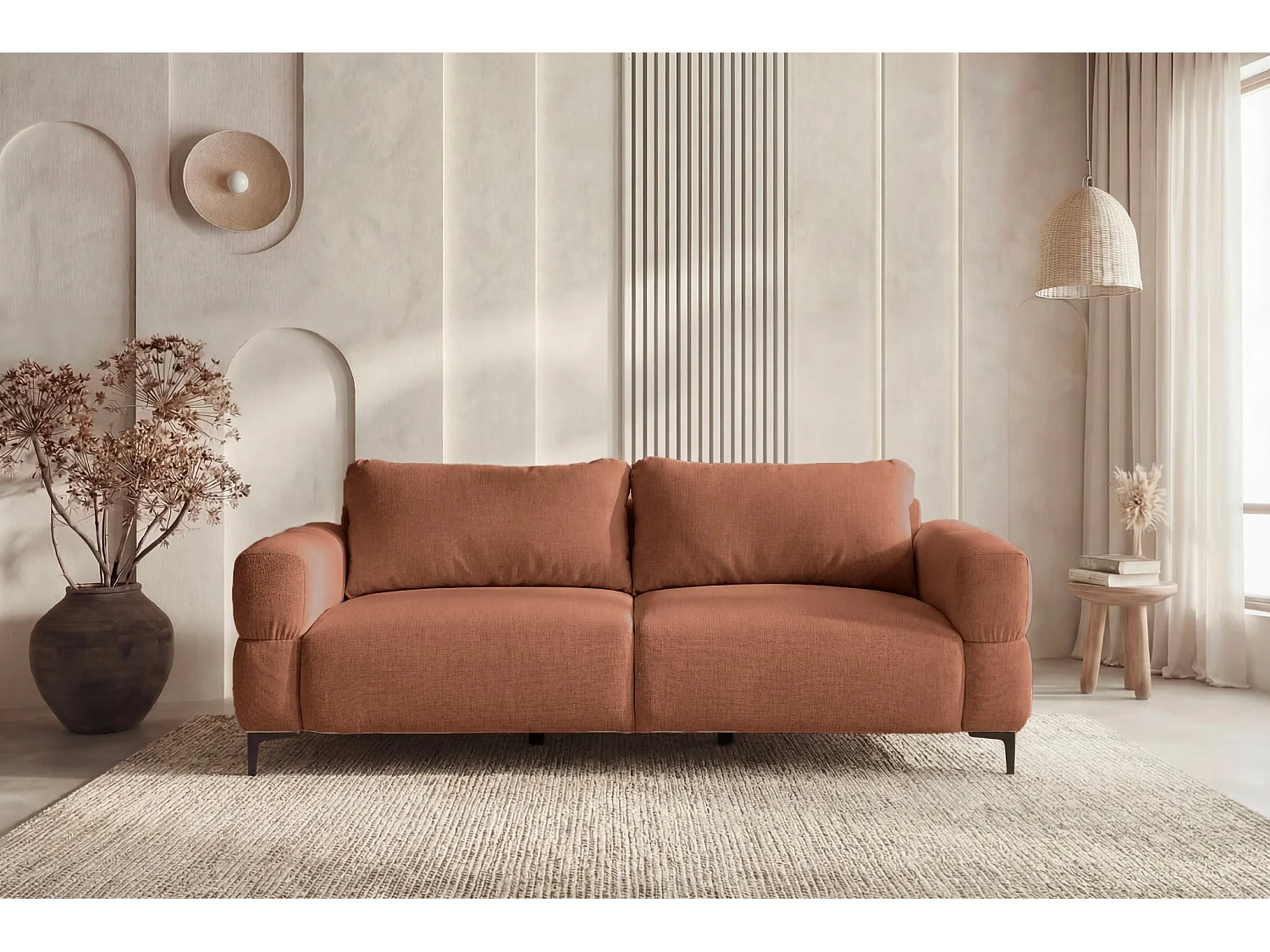 ELTON - Sofa 3-er Recht Stof - Terracotta