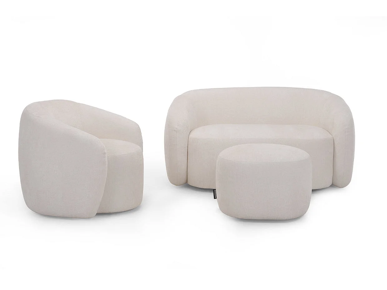 AURELIE - Pack Canapé droit 2 places + fauteuil + pouf tissu Beige