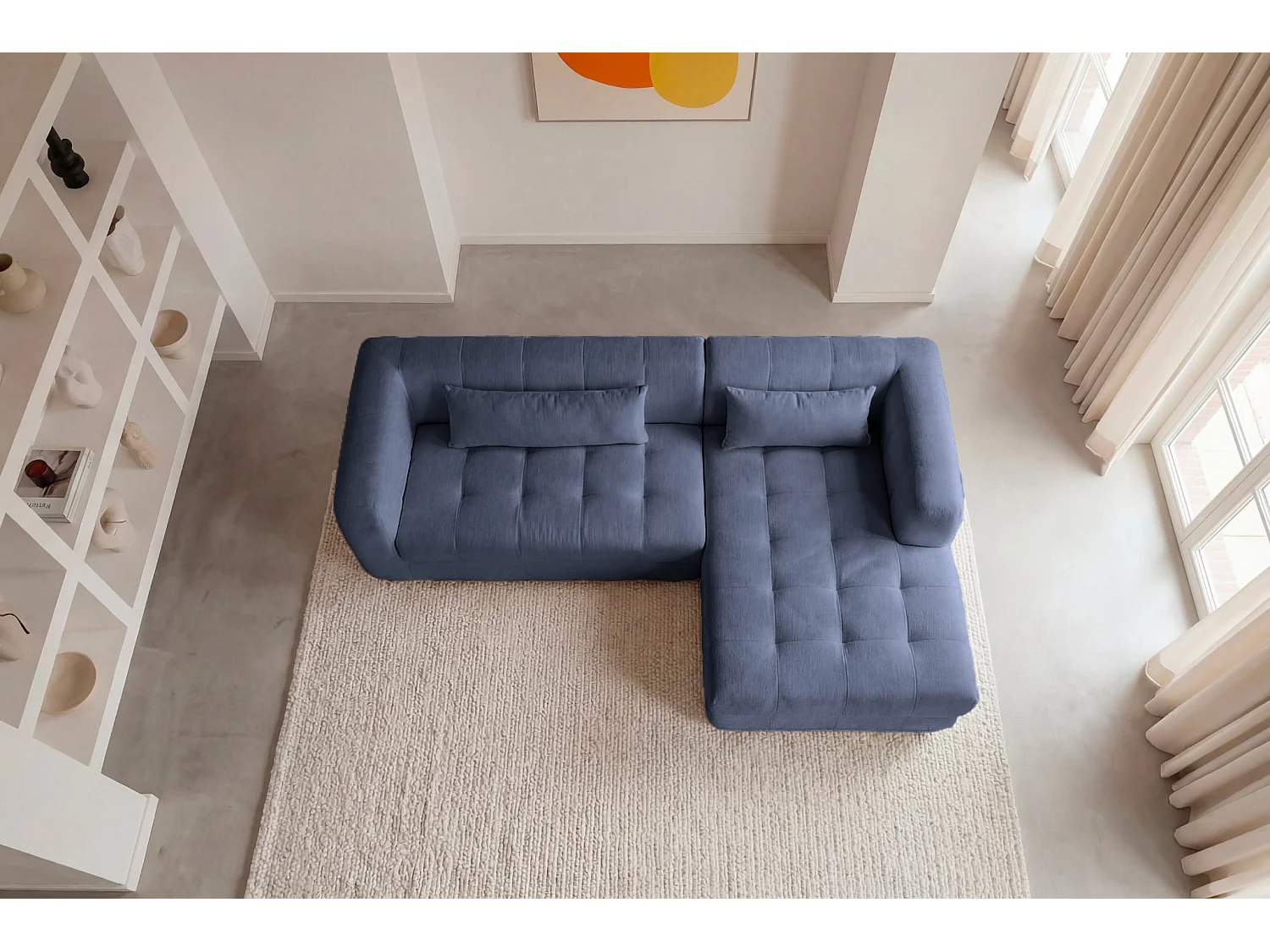 ARLETTE - 4-zits hoekbank in chenille stof, rechts - Blauw