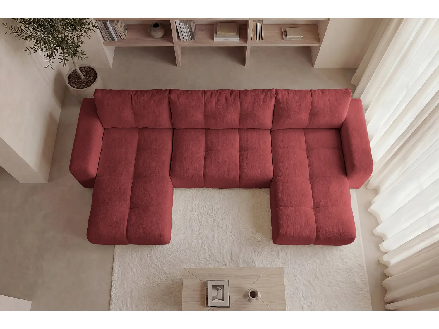 CONSTANCE - 5-zits panoramische slaapbank in chenille stof - Rood