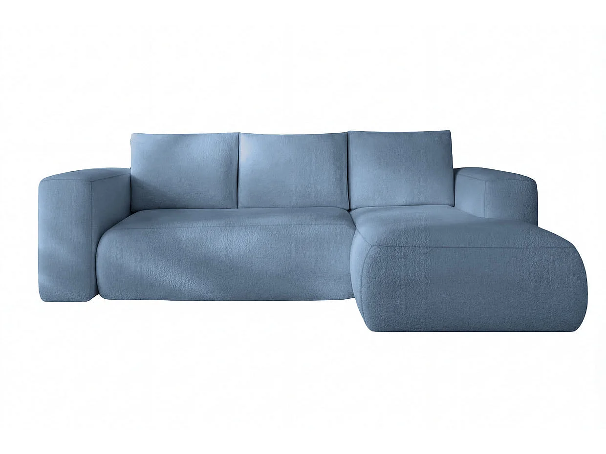 ARIEL - Bouclette stoffen hoekbank, 4 zits, rechts - Blauw