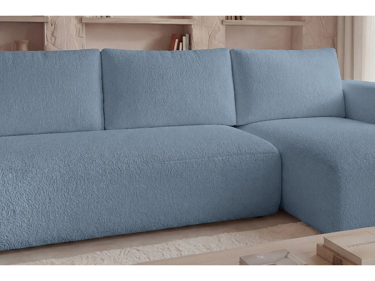 ARIEL - Bouclette stoffen hoekbank, 4 zits, rechts - Blauw