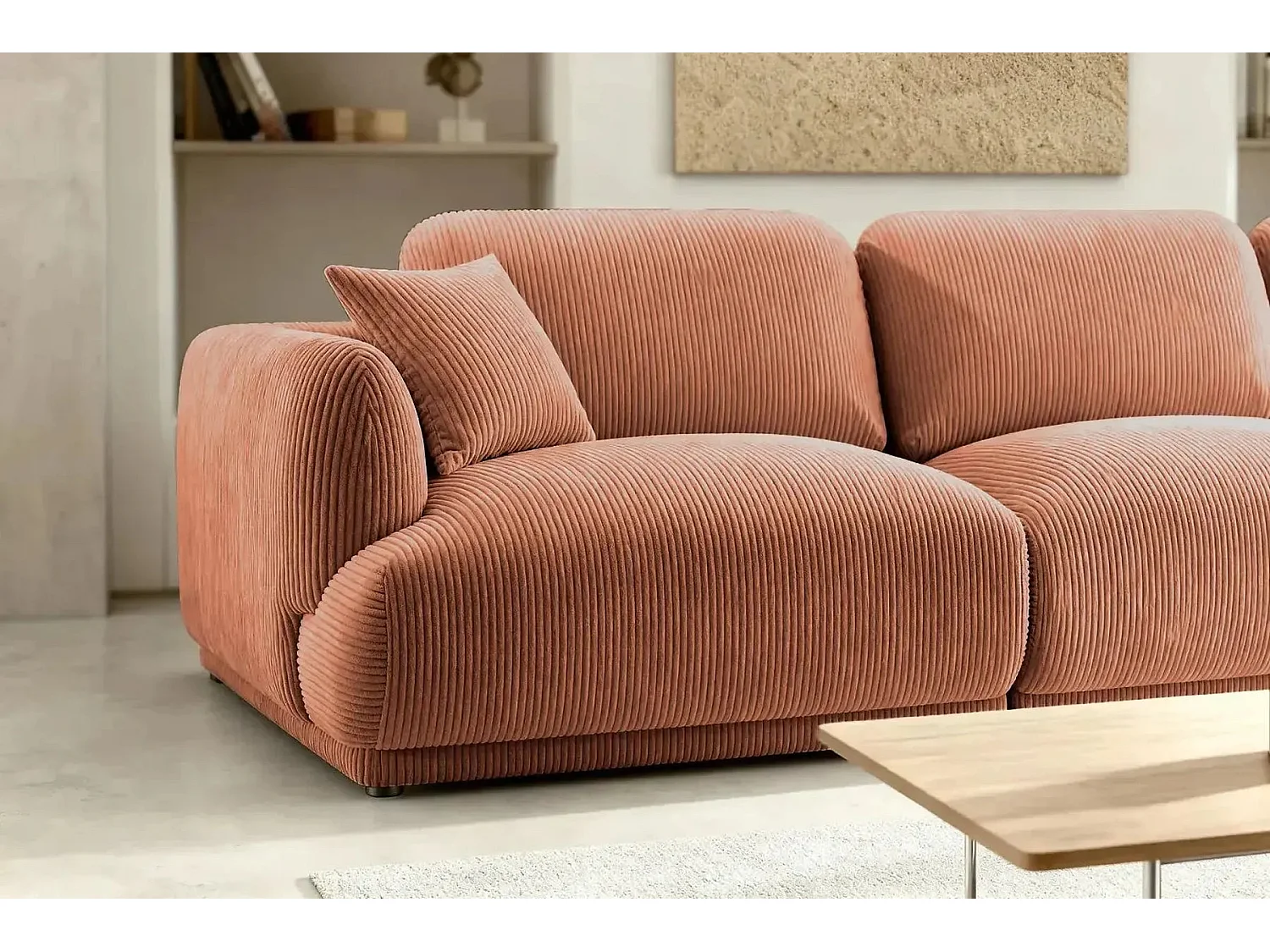 ROSALIE - 3-zits rechte kleine corduroy bank - Terracotta