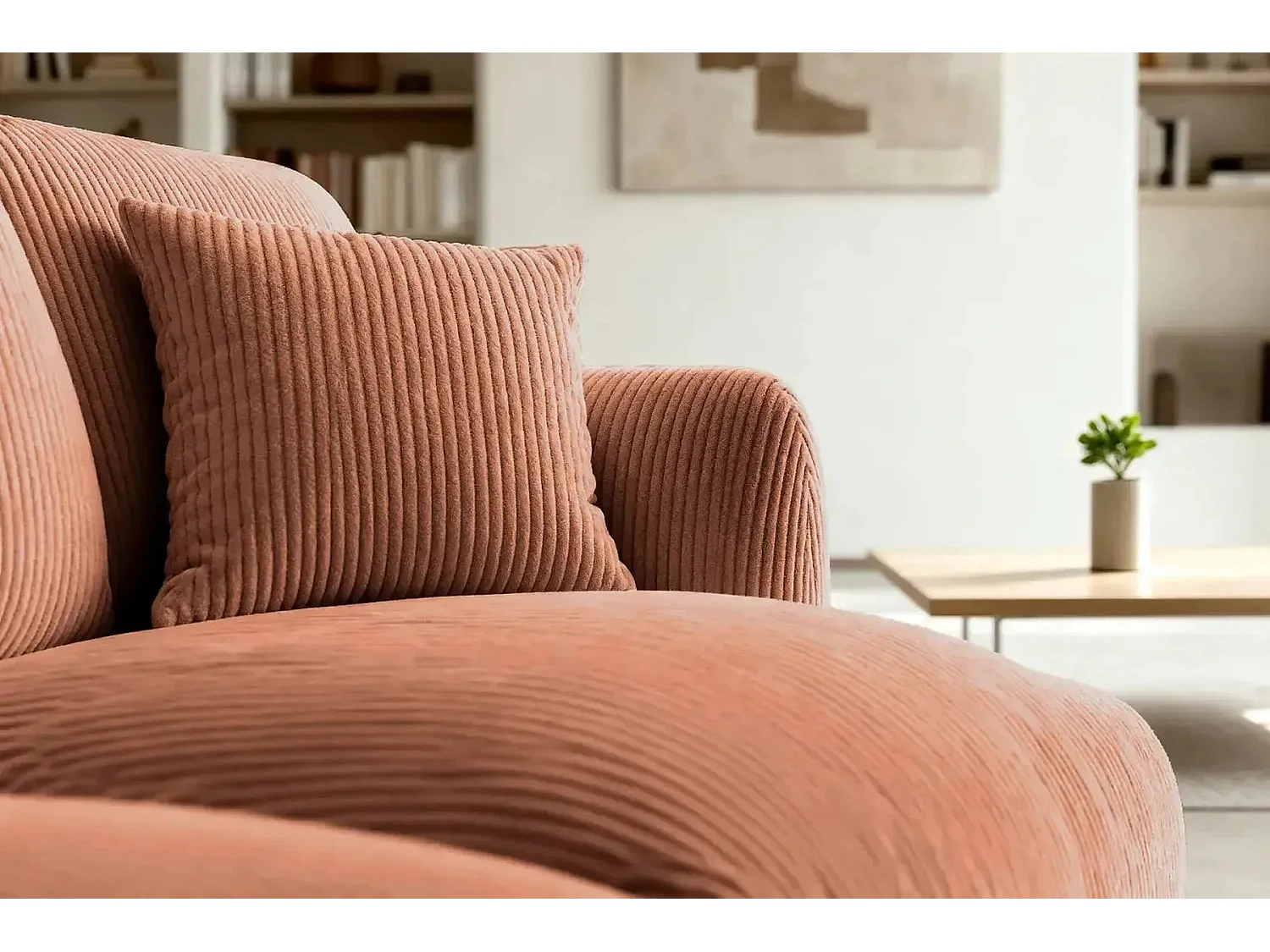 ROSALIE - 3-zits rechte kleine corduroy bank - Terracotta