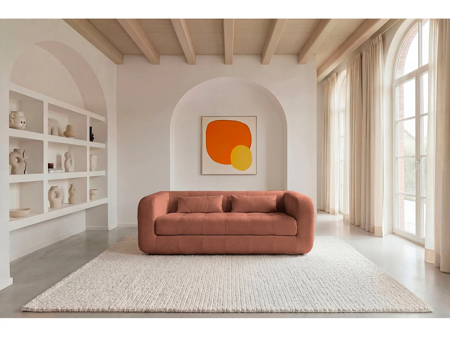 ARLETTE - 3-zits rechte bank in chenille stof - Terracotta