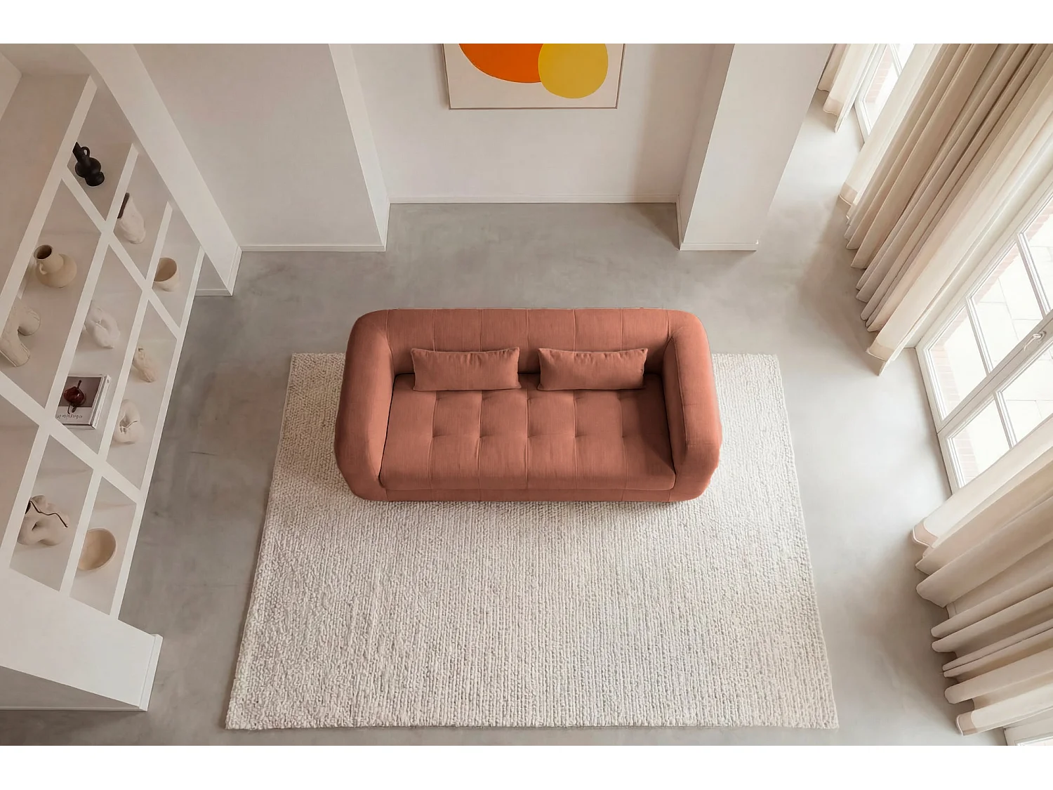 ARLETTE - 3-zits rechte bank in chenille stof - Terracotta