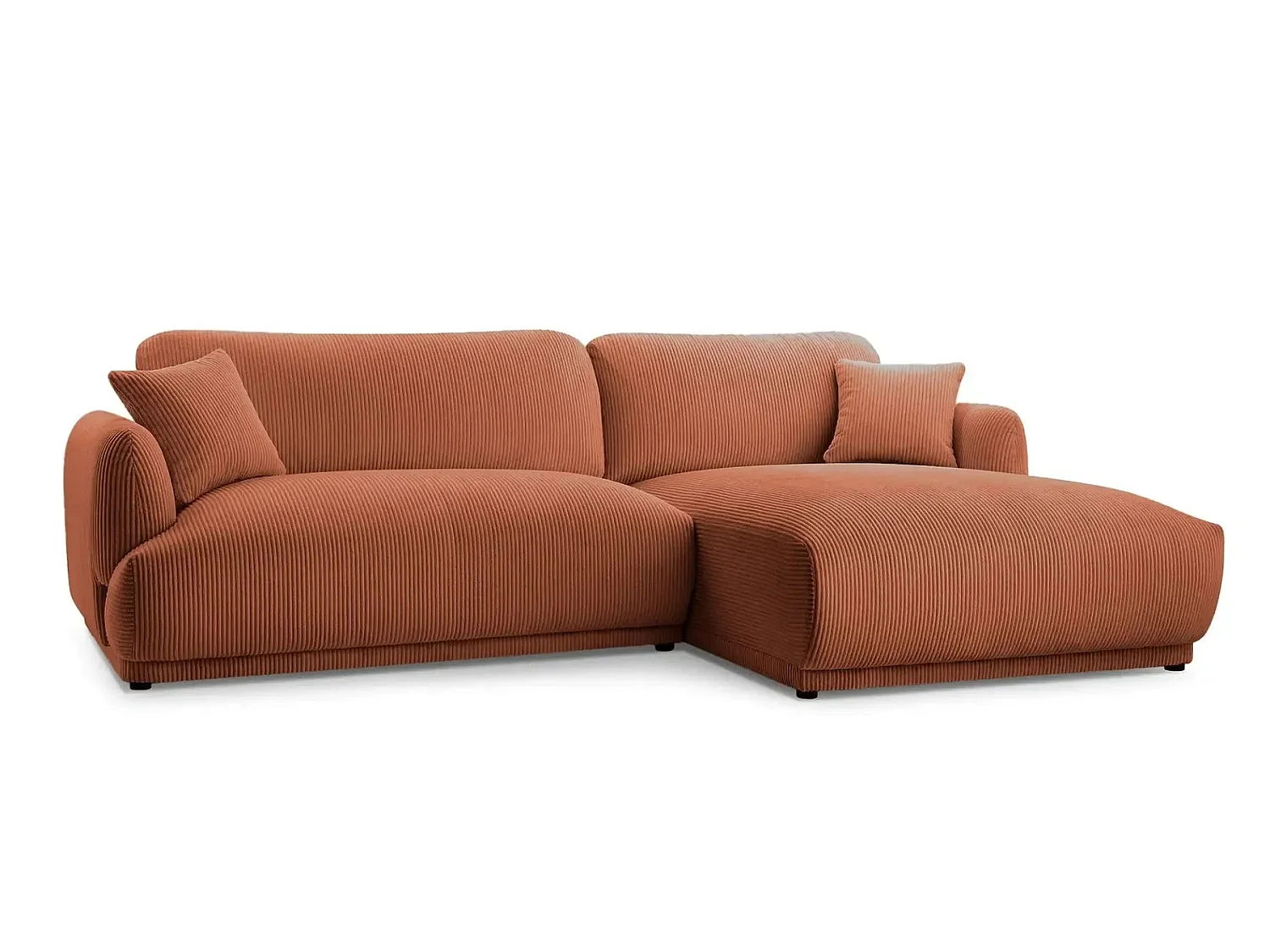 ROSALIE - 3-zits kleine corduroy hoekbank - Recht - Terracotta