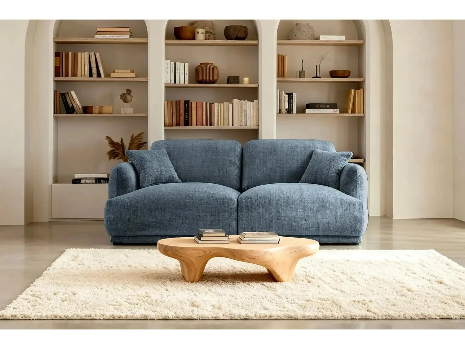 ROSALIE - 2-zits rechte bank in chenille stof - Blauw