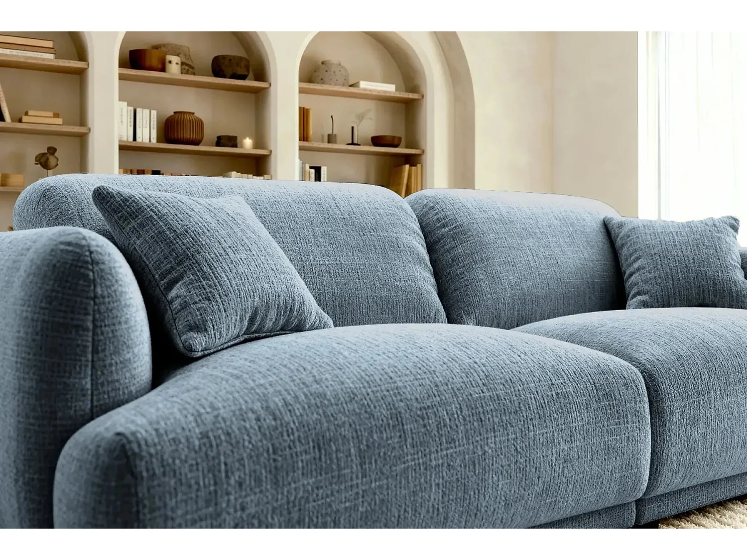 ROSALIE - 2-zits rechte bank in chenille stof - Blauw