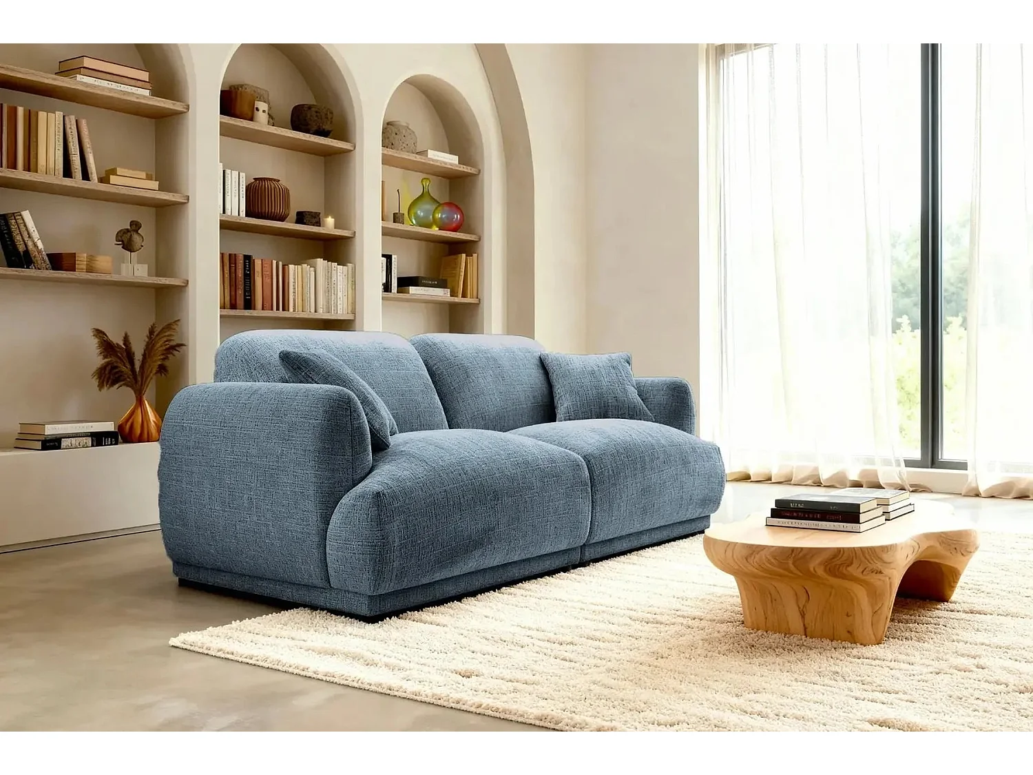 ROSALIE - 2-zits rechte bank in chenille stof - Blauw