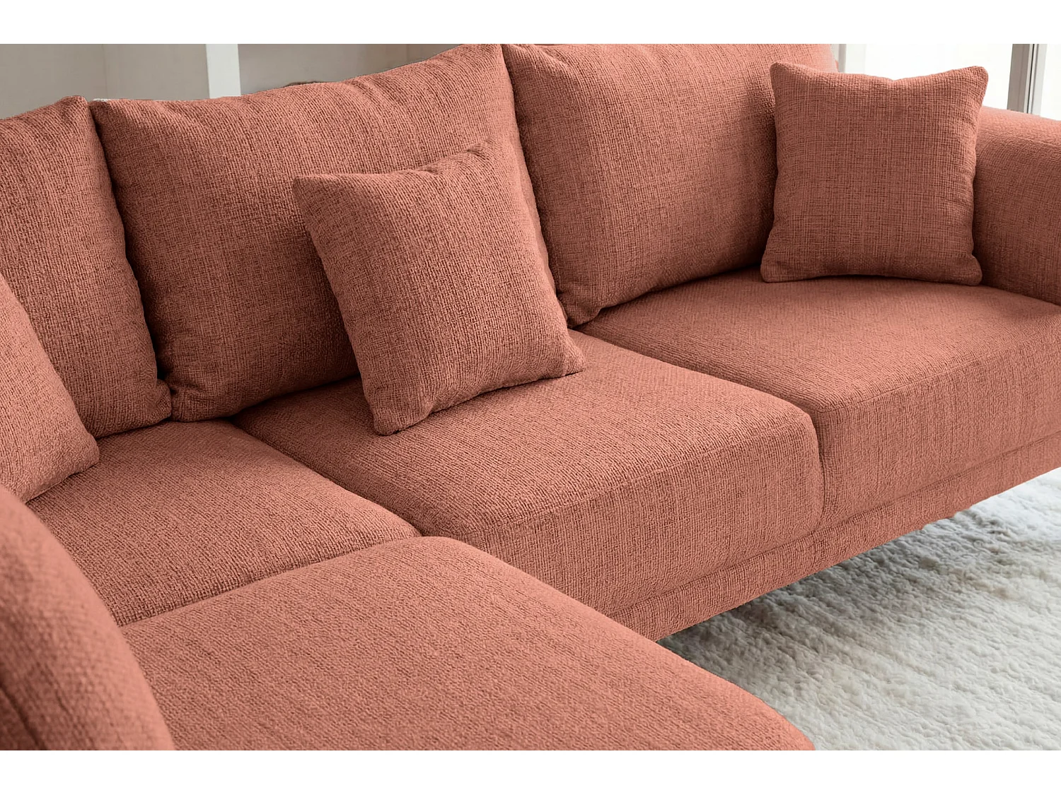 BIANCA - Chenille stoffen hoekbank 4 zits links - Terracotta