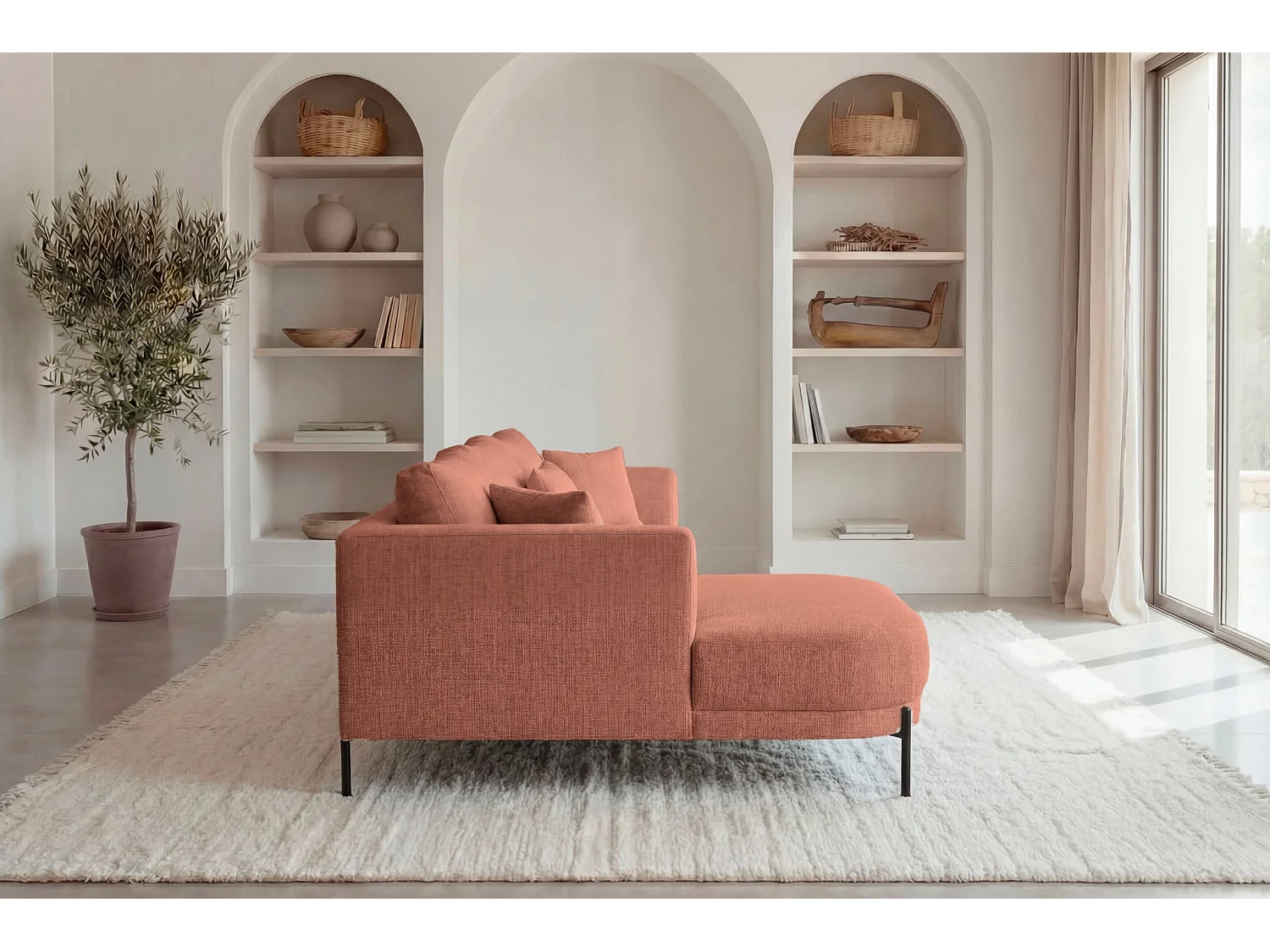 BIANCA - Chenille stoffen hoekbank 4 zits links - Terracotta