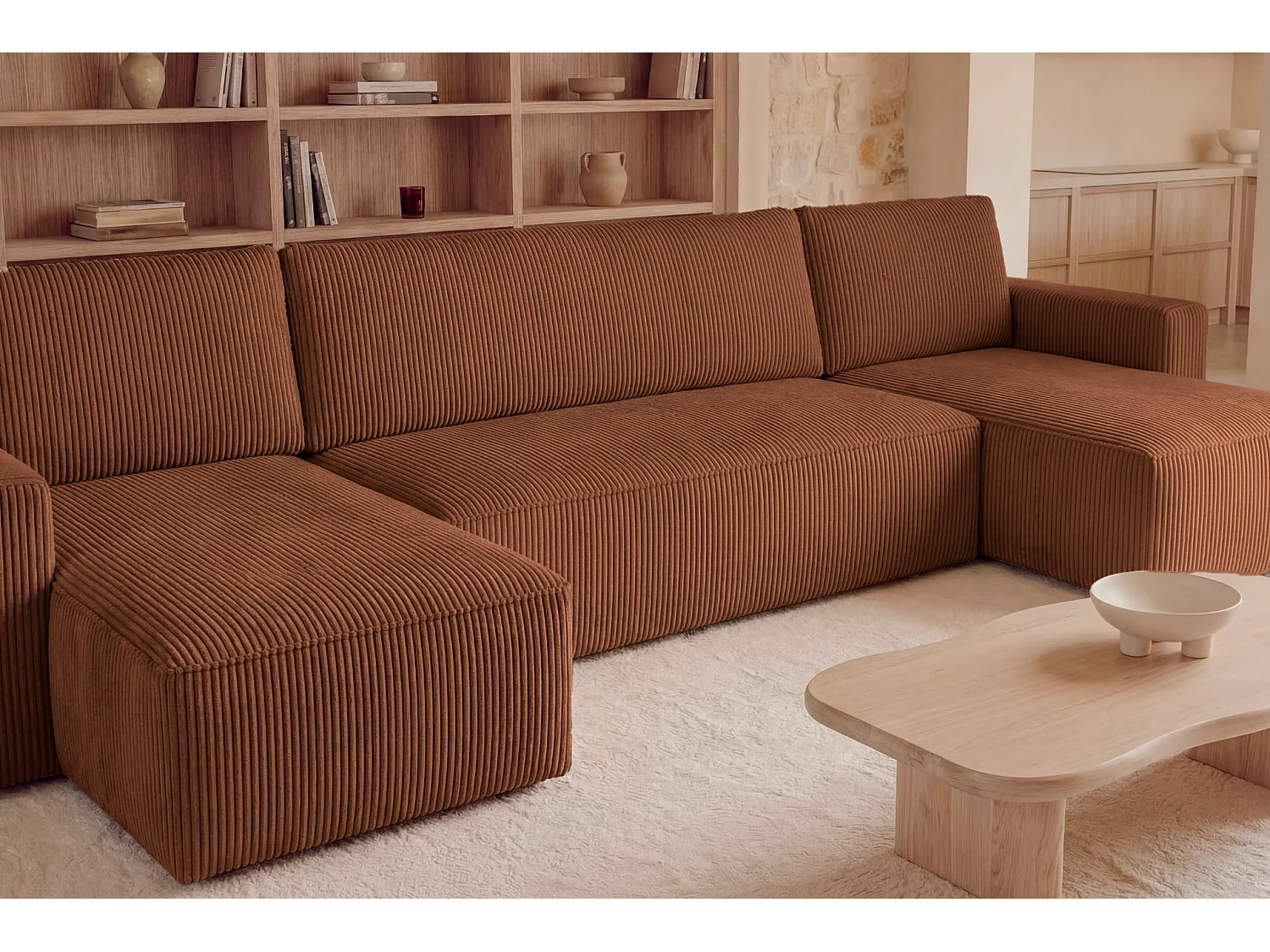 MAURIE - Panoramabank klein ribfluweel 5 zits - Terracotta