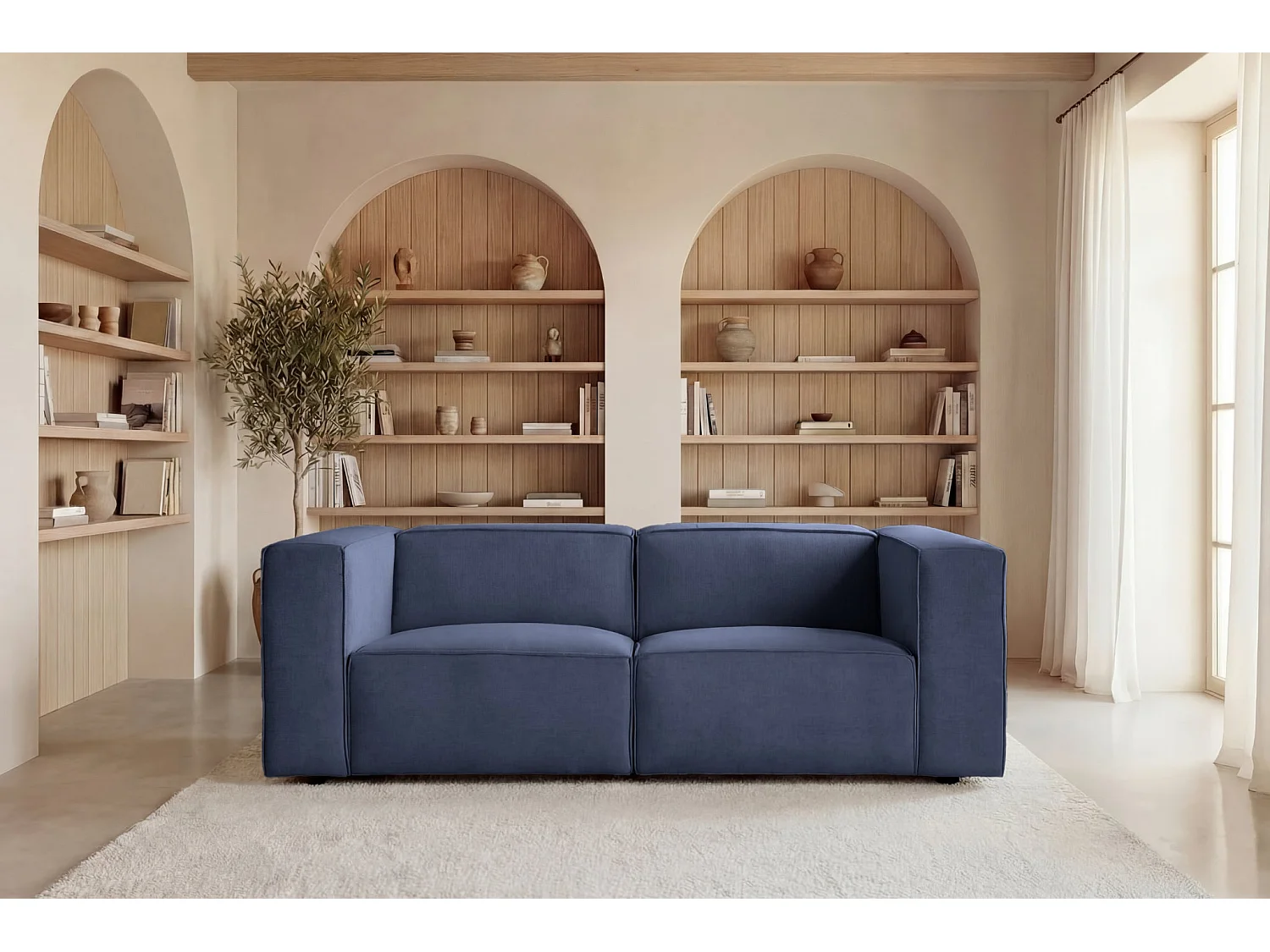 MINI BASIL - Sofa 2-er rechte stof - Blauw