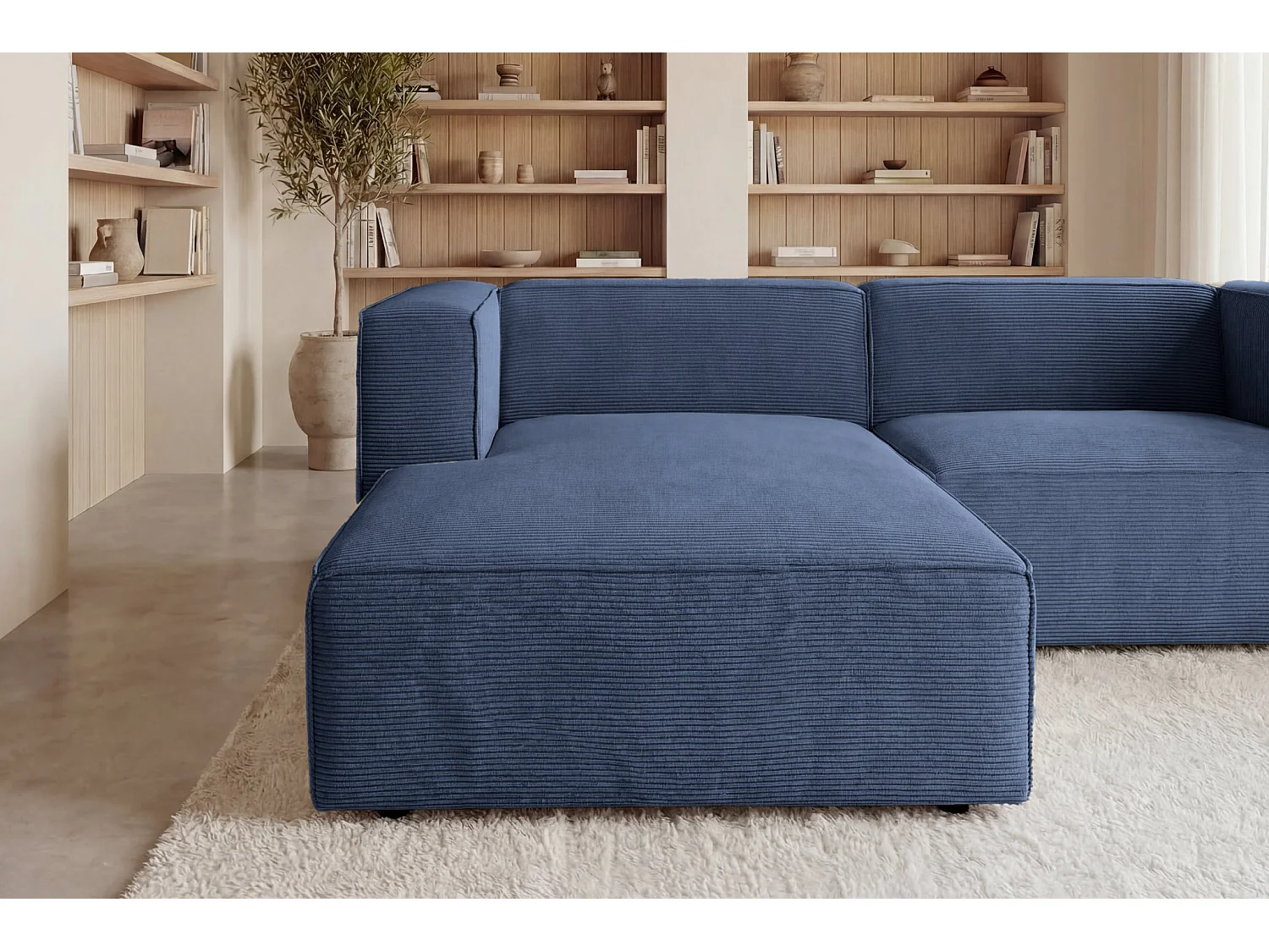 BASIL - Corduroy hoekbank 4 zits links - Blauw