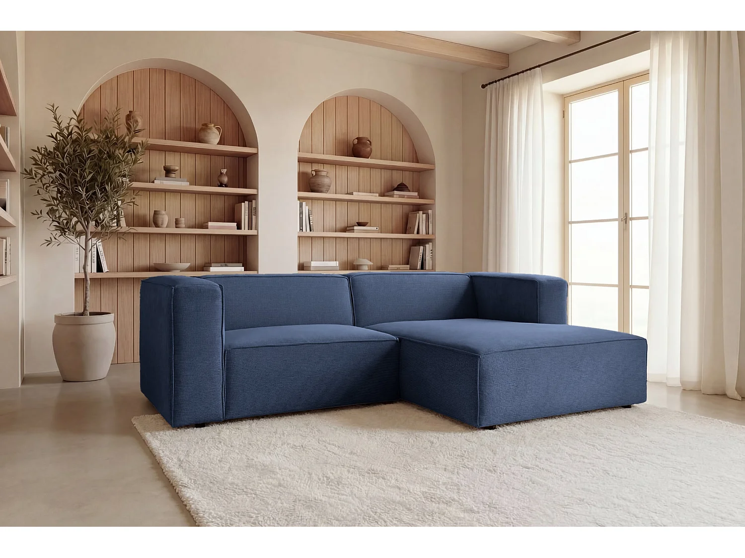 BASIL - Corduroy hoekbank 4 zits links - Blauw