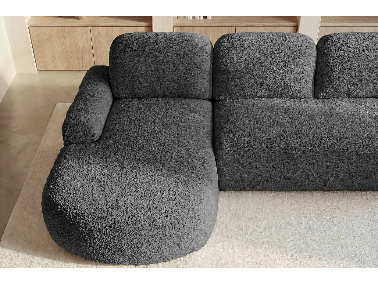 COLIN - Canapé d'angle tissu texturé 3 places Gris foncé Gauche