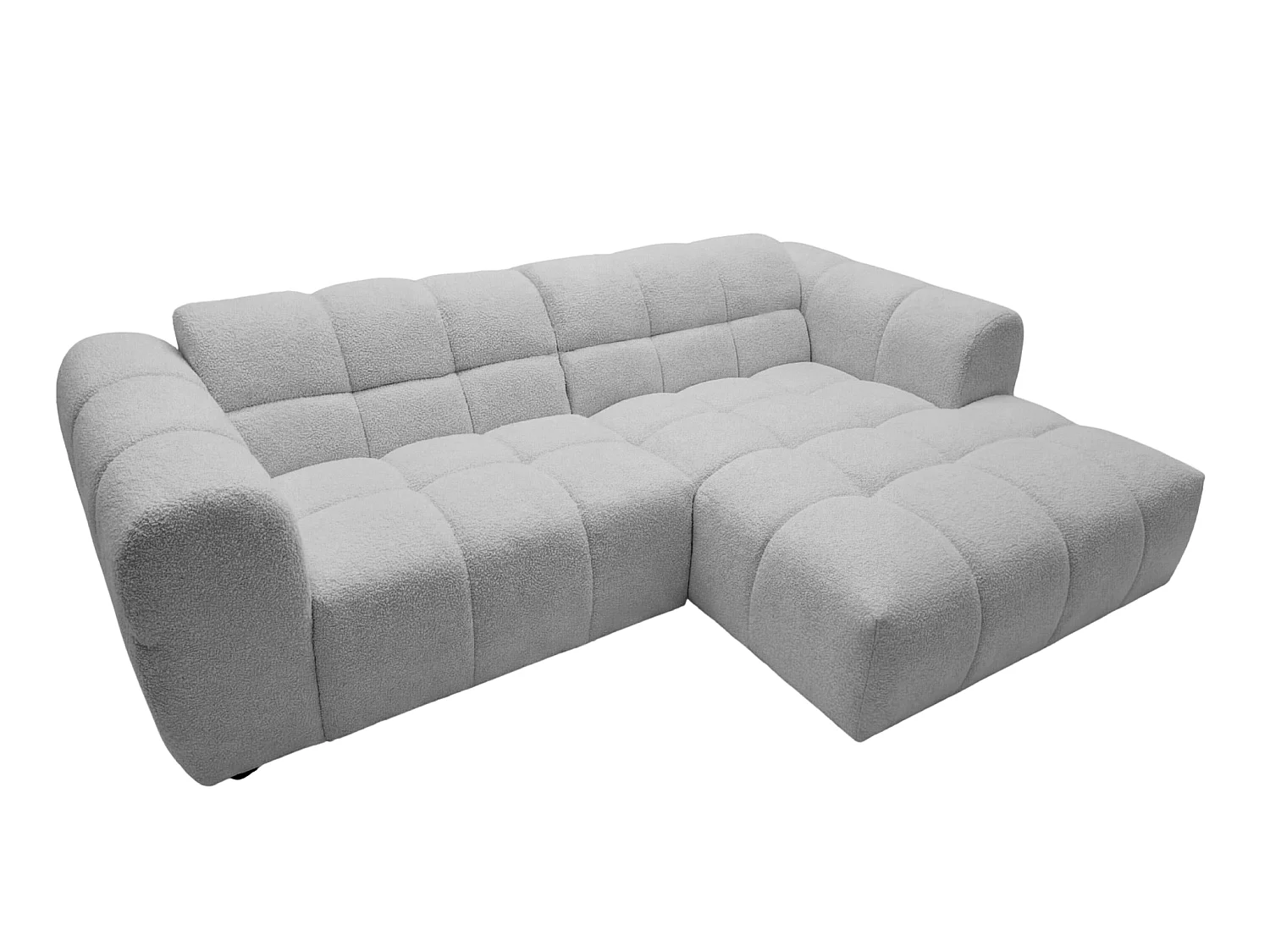 ALEXIA MINI - Canapé d'angle tissu bouclette 3 places Gris clair Gauche