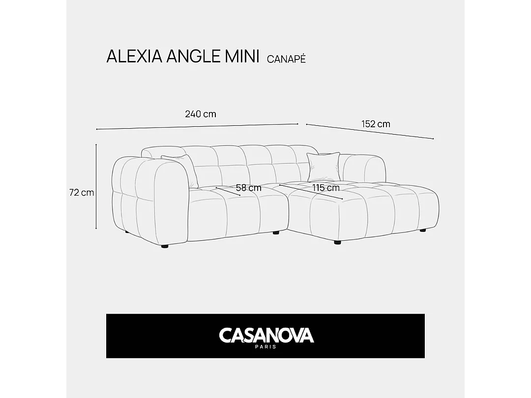 ALEXIA MINI - Canapé d'angle tissu bouclette 3 places Gris clair Gauche