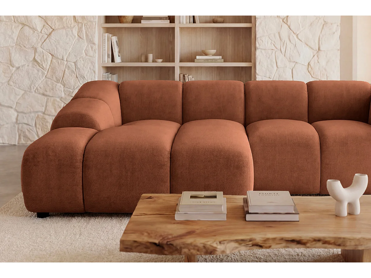CANDICE - 3-zits hoekbank van fluweel, kleur Terracotta, links