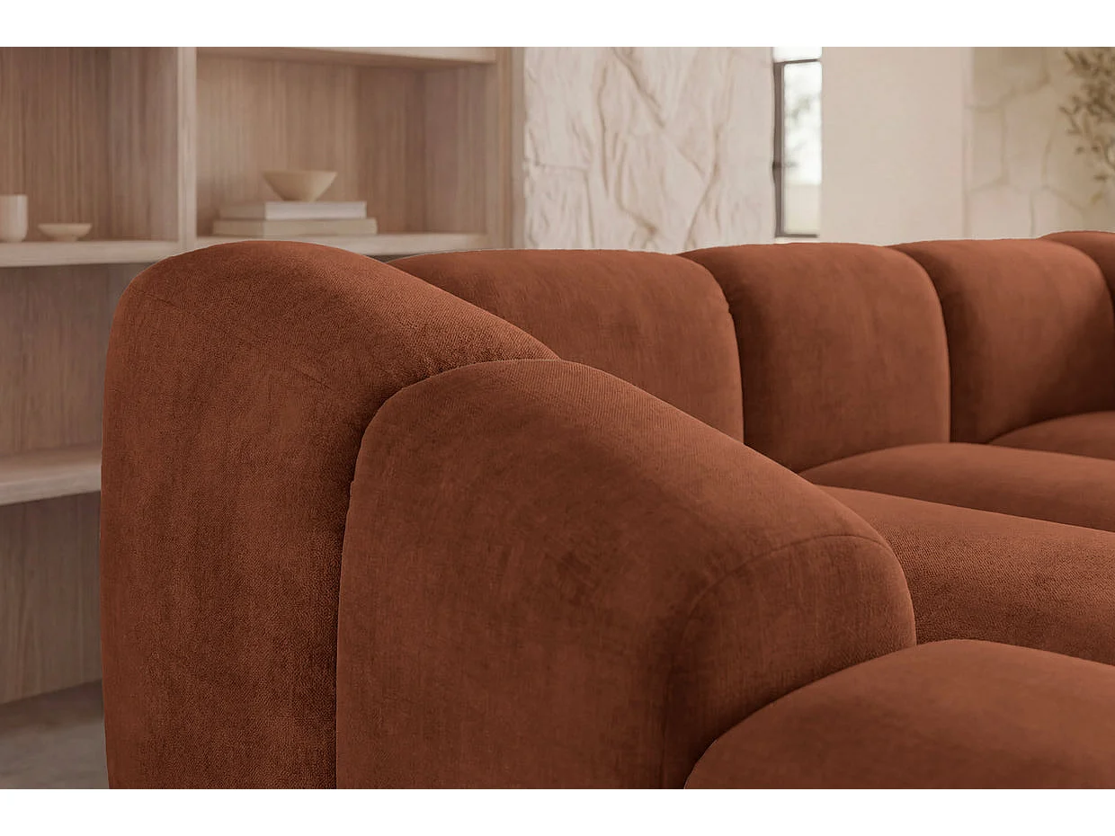 CANDICE - 3-zits hoekbank van fluweel, kleur Terracotta, links