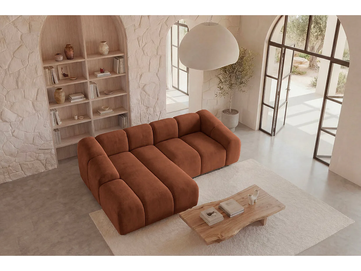 CANDICE - 3-zits hoekbank van fluweel, kleur Terracotta, links