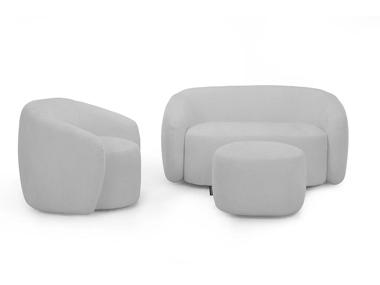 AURELIE - Pack Canapé droit 2 places + fauteuil + pouf tissu Gris clair