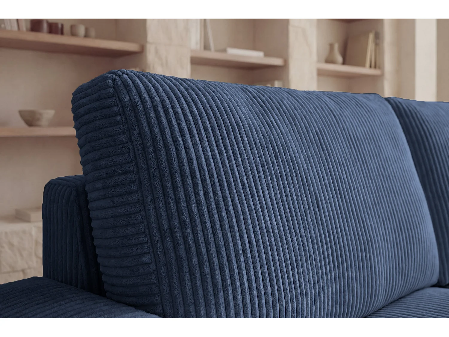 OLYMPE - 4 zits kleine corduroy hoekbank - Blauw