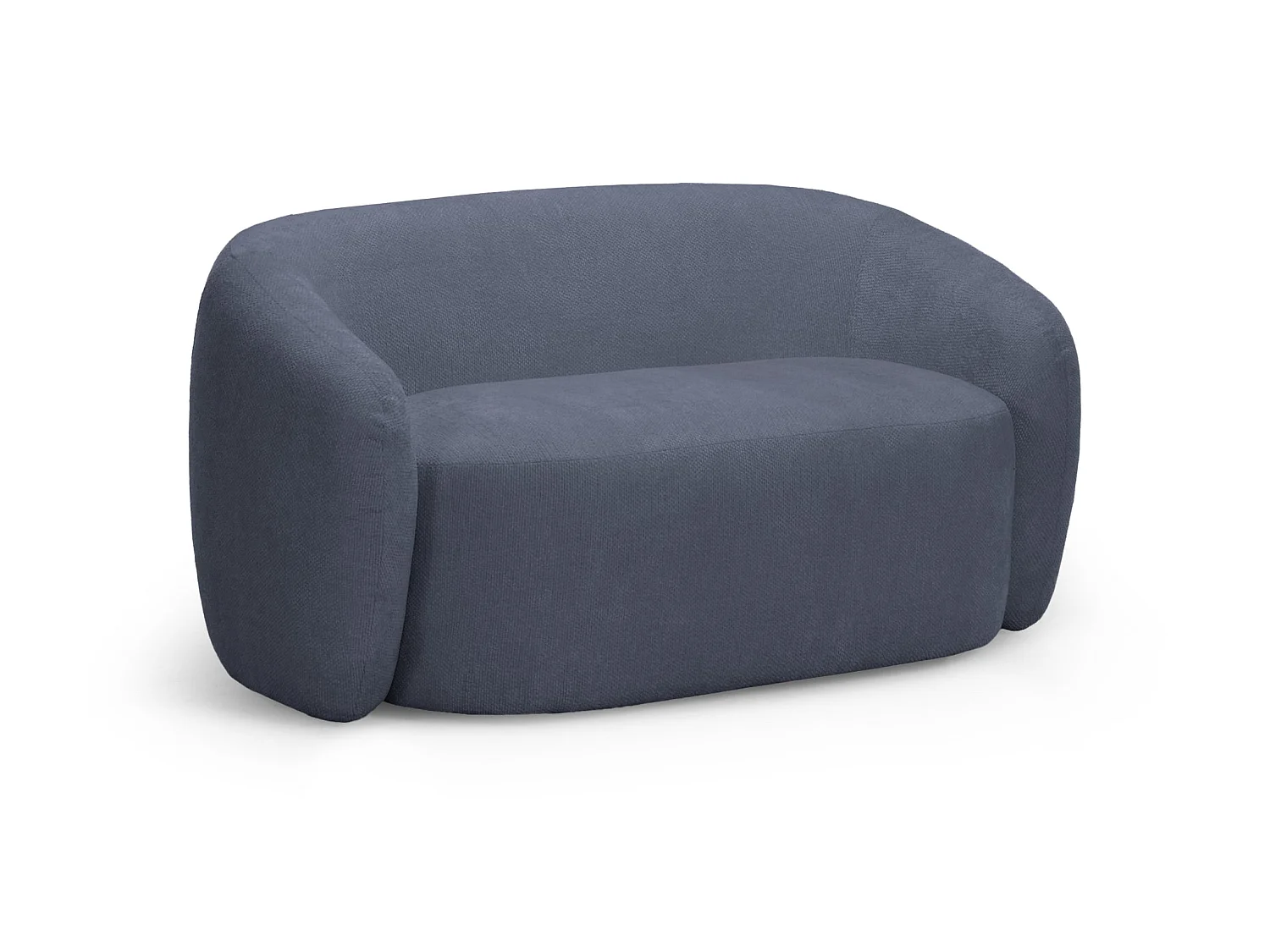 AURELIE - Pack 2-zits rechte bank + fauteuil + stoffen poef - Blauw