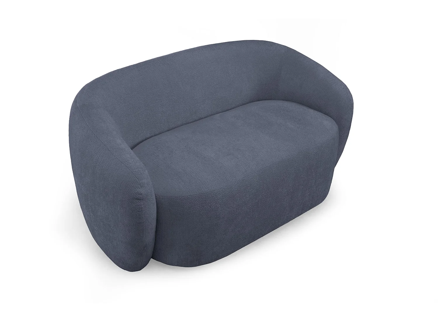 AURELIE - Pack 2-zits rechte bank + fauteuil + stoffen poef - Blauw