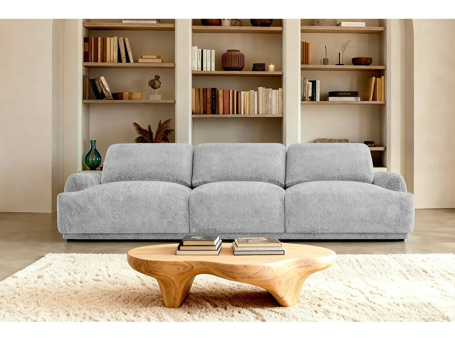 ROSALIE - Canapé droit tissu chenille 3 places Gris clair