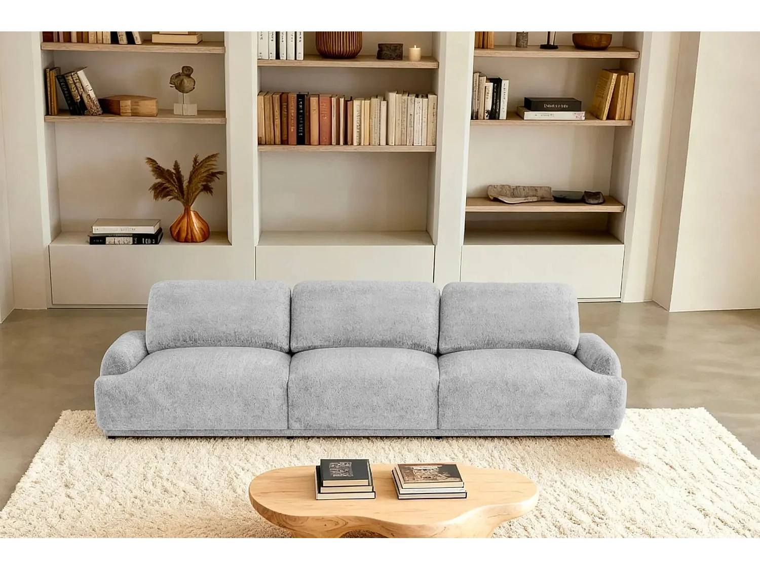 ROSALIE - Canapé droit tissu chenille 3 places Gris clair