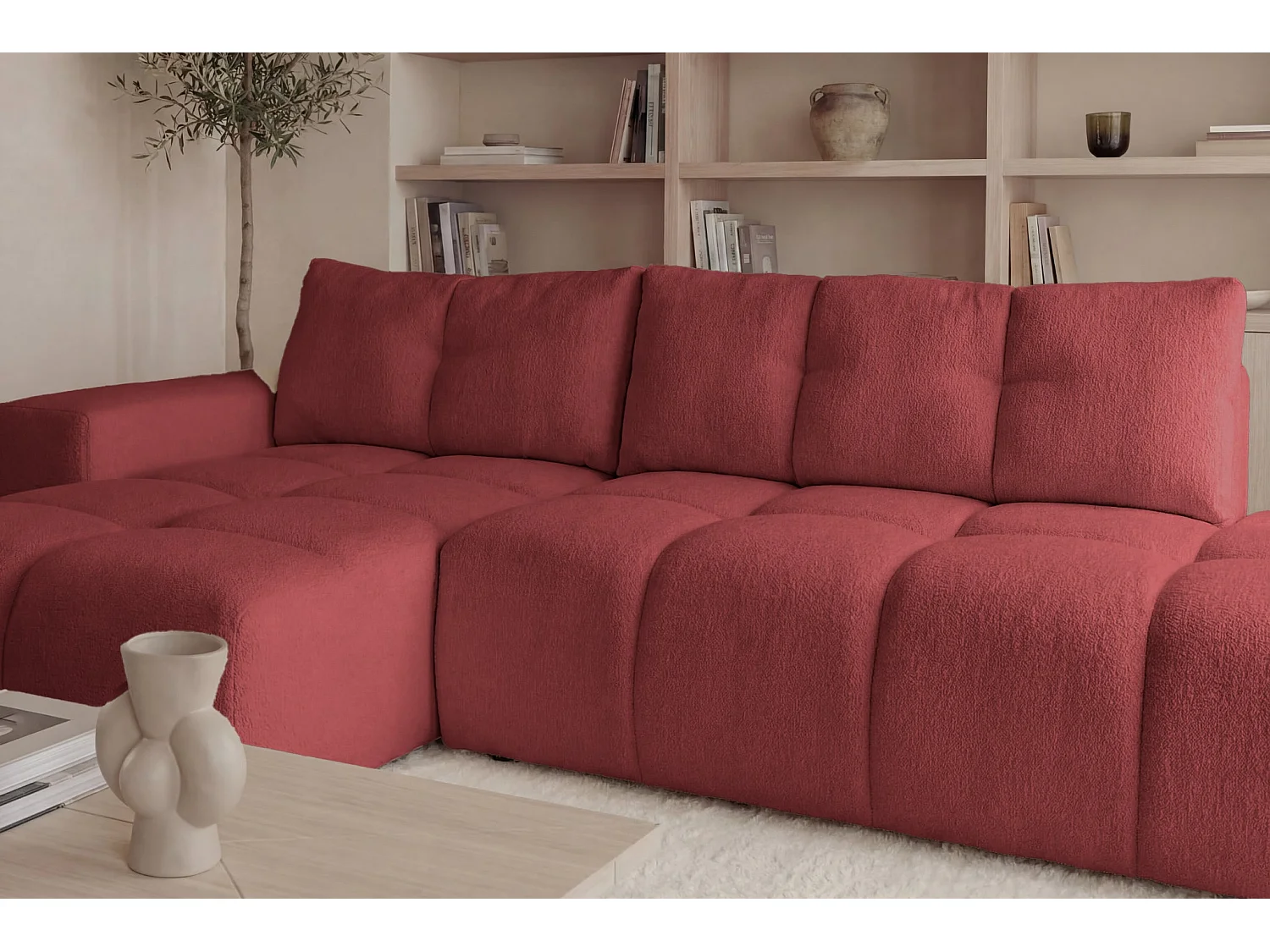 CONSTANCE - 4-zits hoekbank in chenille stof - Rood