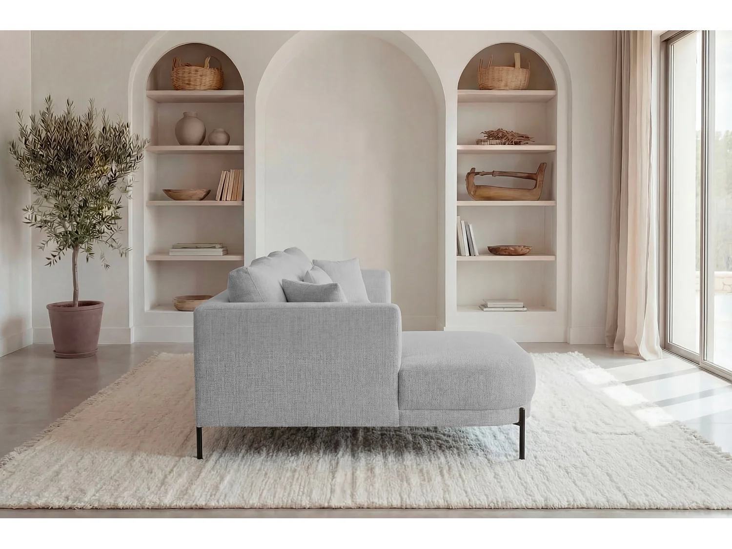 BIANCA - Canapé d'angle tissu chenille 4 places Gris clair Gauche