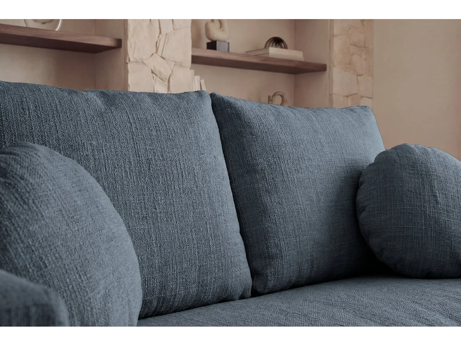 LEONIE - 2-zits rechte bank in chenille stof met afneembare hoezen - Blauw