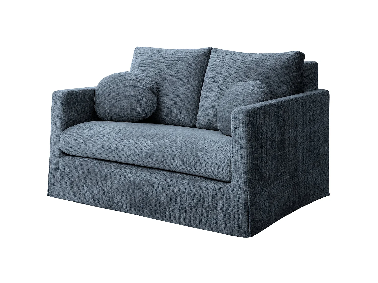 LEONIE - 2-zits rechte bank in chenille stof met afneembare hoezen - Blauw