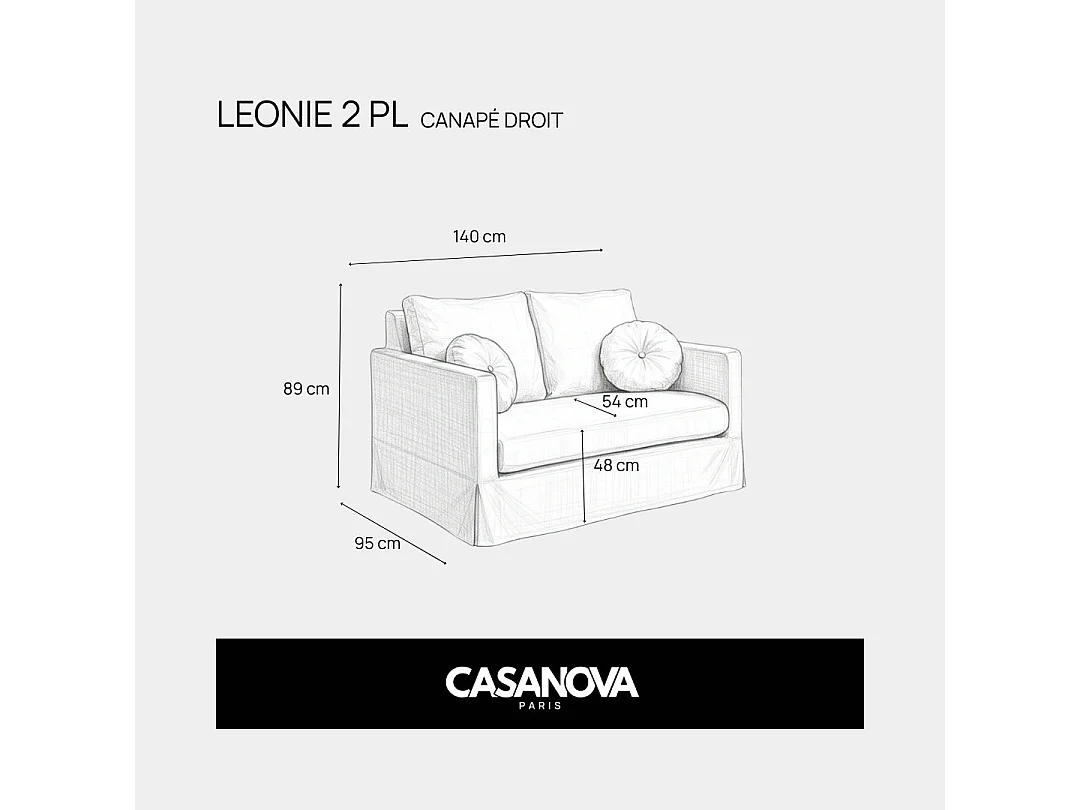LEONIE - 2-zits rechte bank in chenille stof met afneembare hoezen - Blauw