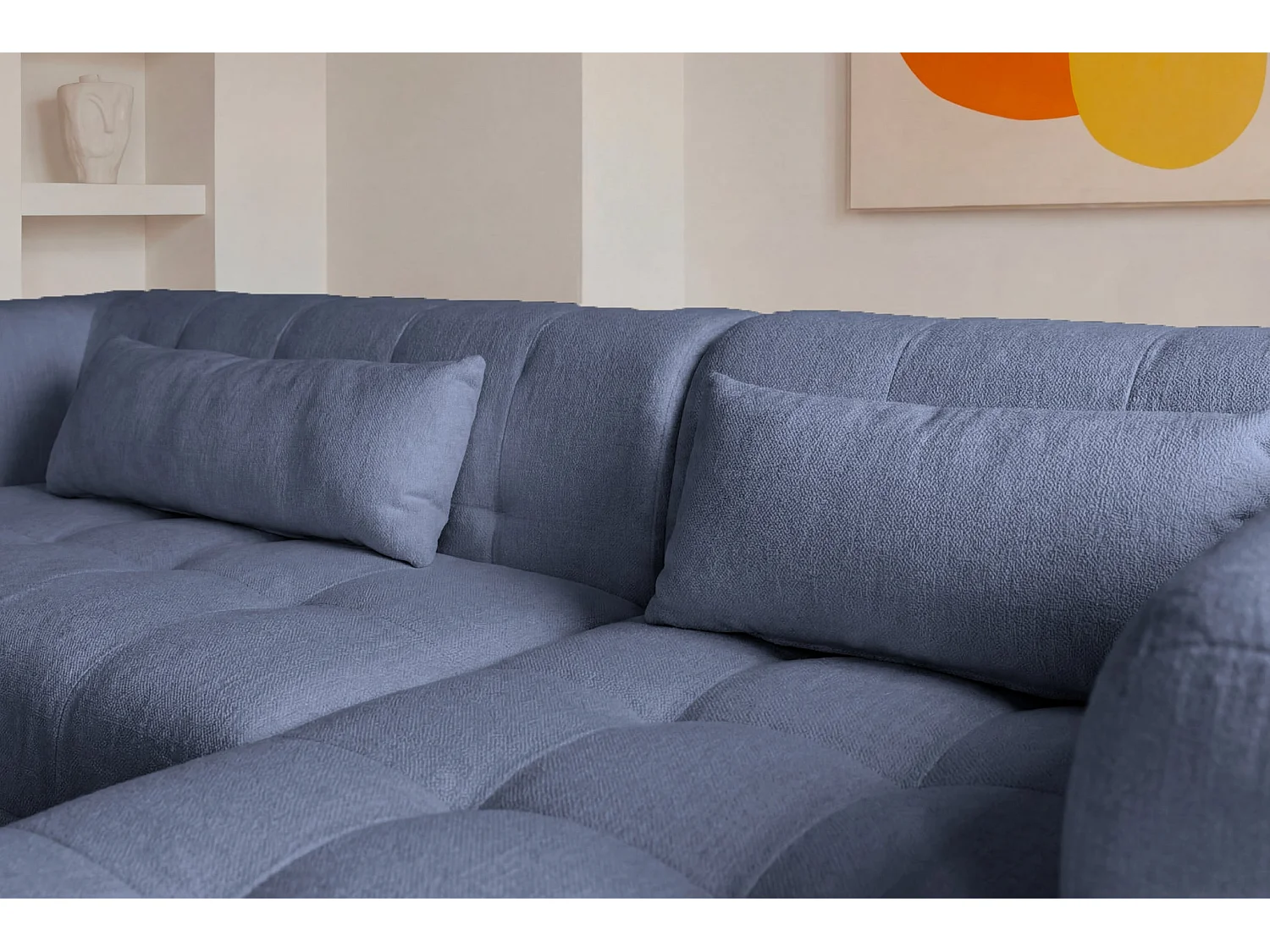 ARLETTE - Chenille stoffen hoekbank 4 zits Links - Blauw