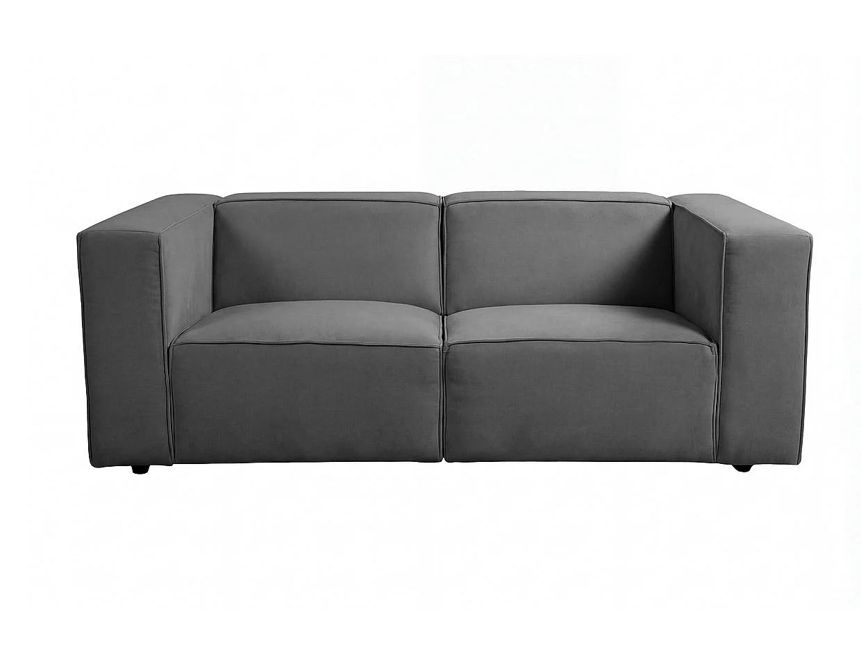 MINI BASIL - Canapé droit tissu lisse 2 places Gris foncé
