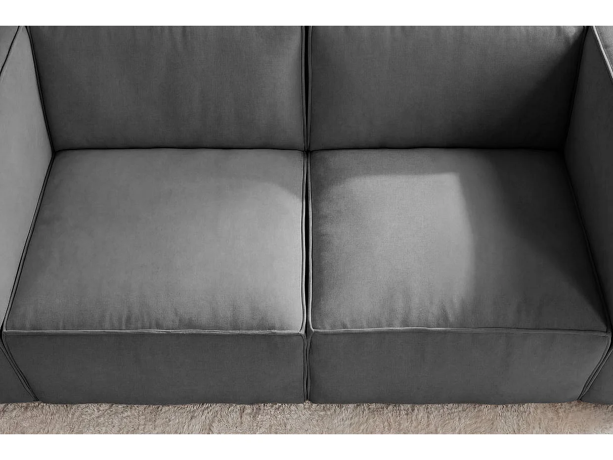 MINI BASIL - Canapé droit tissu lisse 2 places Gris foncé