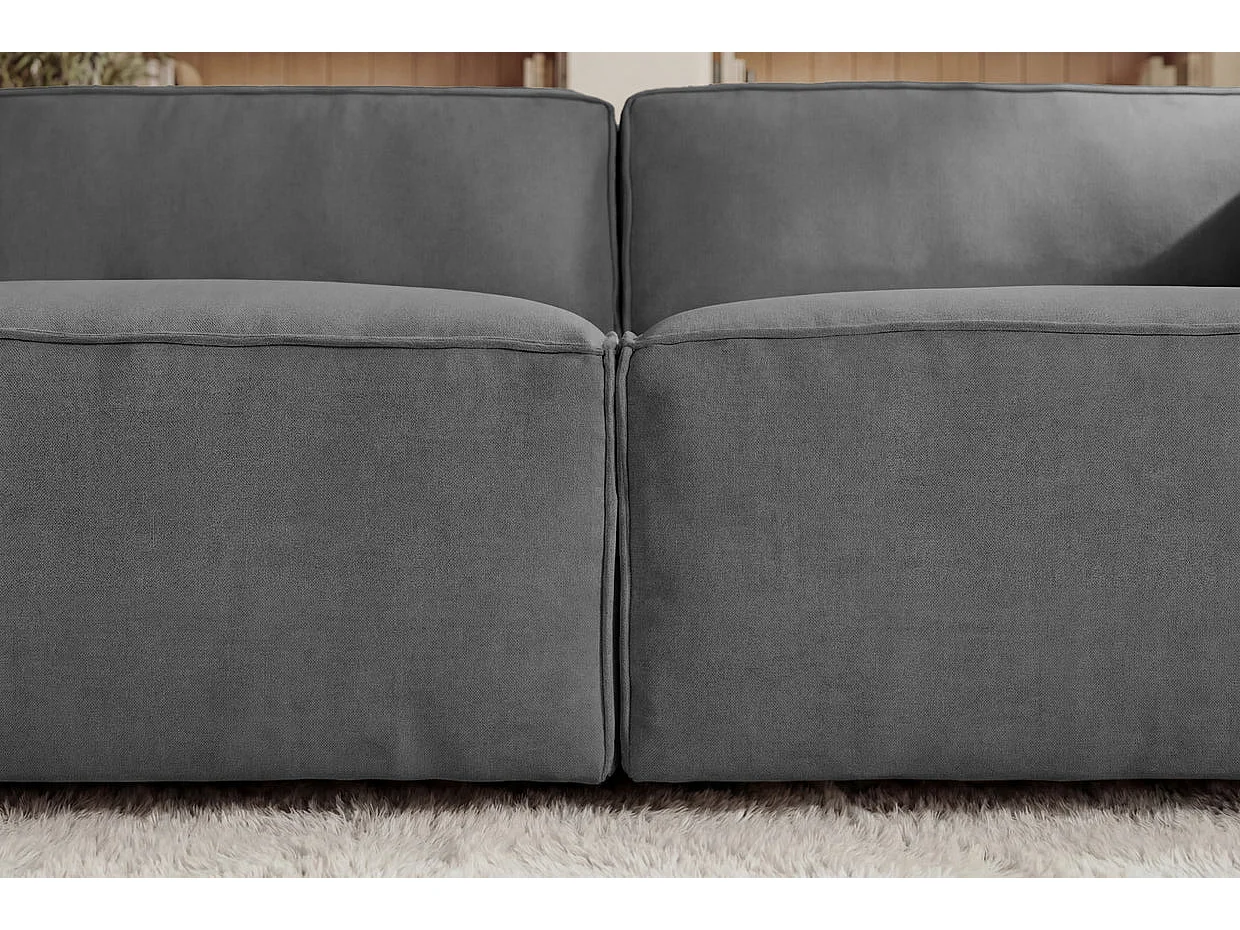 MINI BASIL - Canapé droit tissu lisse 2 places Gris foncé