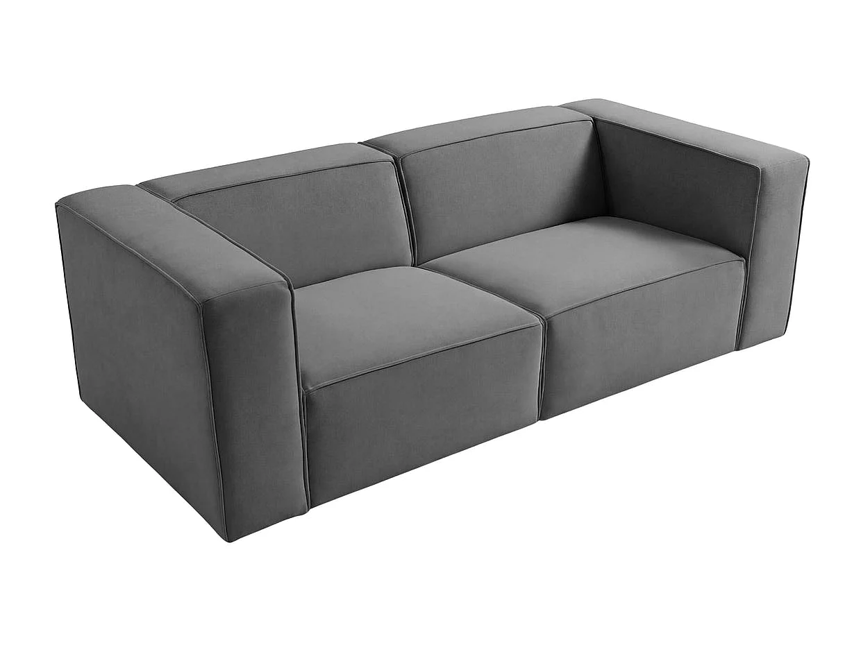 MINI BASIL - Canapé droit tissu lisse 2 places Gris foncé