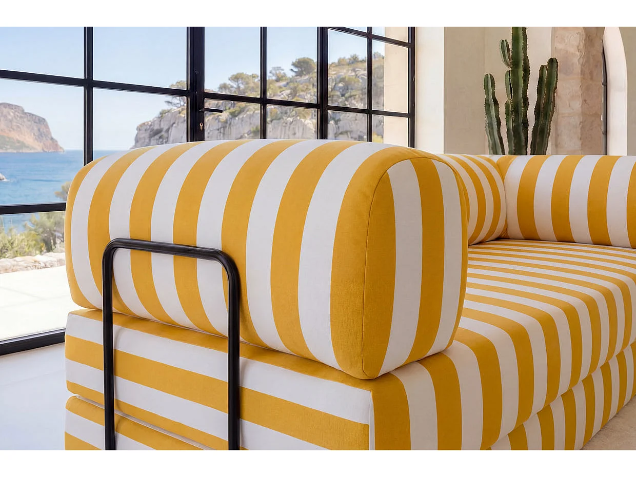 COSIMA - Canapé droit tissu rayé 3 places Jaune